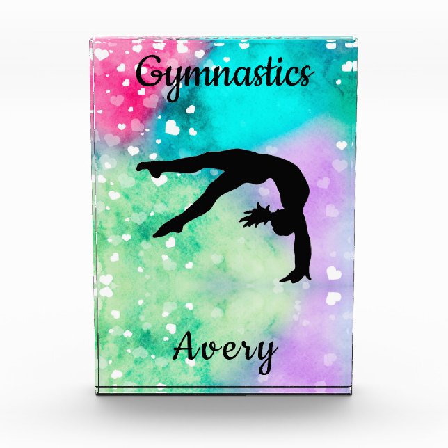 Girls Gymnastics Watercolor with Floating Hearts   Photo Block (Front)