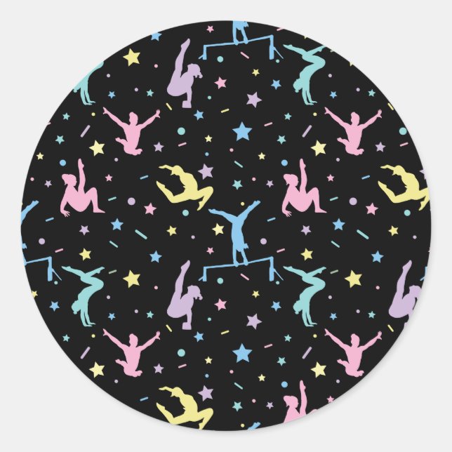 Girls Gymnastics Women Gymnasts with Stars Classic Round Sticker (Front)