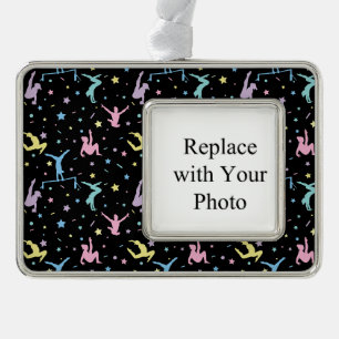 Girls Gymnastics Women Gymnasts with Stars Silver Plated Framed Ornament