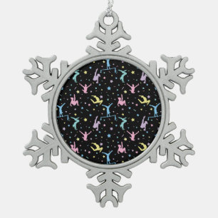 Girls Gymnastics Women Gymnasts with Stars Snowflake Pewter Christmas Ornament