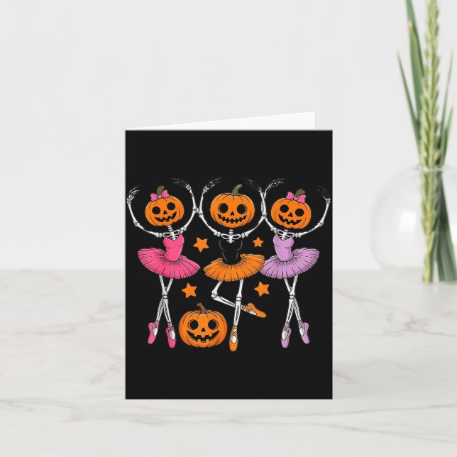 Girls Halloween Ballet Skeleton Pumpkin Girls Skel Card (Front)