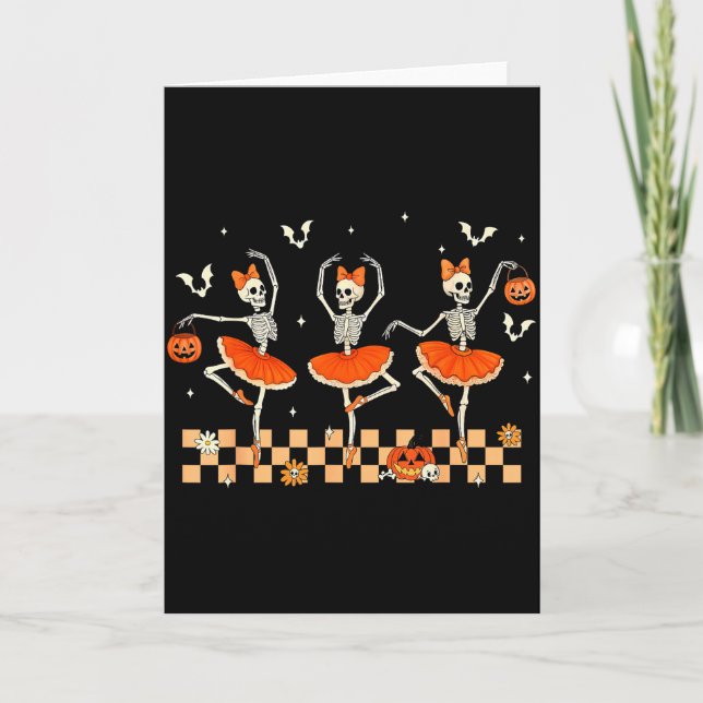 Girls Halloween Ballet Skeleton Pumpkin Girls Skel Card (Front)