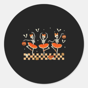 Girls Halloween Ballet Skeleton Pumpkin Girls Skel Classic Round Sticker