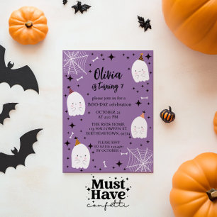 Girls Halloween Birthday Party Ghosts Purple Invitation
