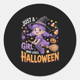Girls Halloween Classic Round Sticker