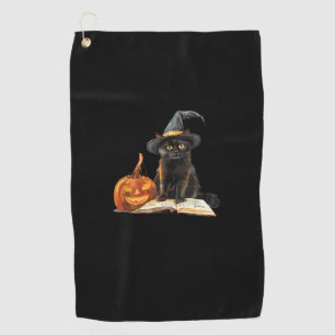 Girls Halloween Cute Cat Pumpkin Witch Costume _1 Golf Towel