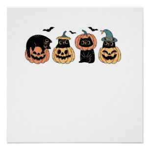 Girls Halloween Cute Cat Pumpkin Witch Costume Lon Poster