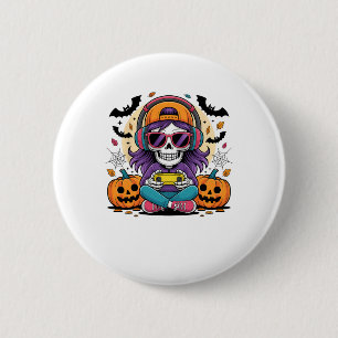 Girls Halloween Skeleton Gamer Video Gaming Girl T 6 Cm Round Badge