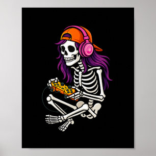 Girls Halloween Skeleton Gamer Video Gaming Girl T Poster
