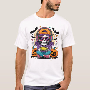 Girls Halloween Skeleton Gamer Video Gaming Girl T T-Shirt