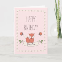 Girl's Hand Drawn Fox Birthday Card