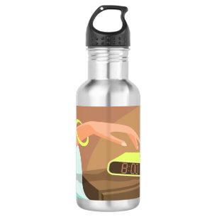 Girls hand pushing on alarm clock snooze button 532 ml water bottle