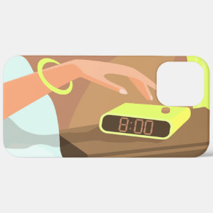 Girls hand pushing on alarm clock snooze button iPhone 12 pro max case
