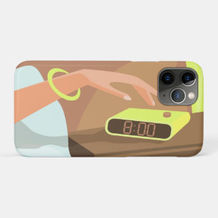 Girls hand pushing on alarm clock snooze button iPhone 11 pro case