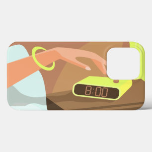 Girls hand pushing on alarm clock snooze button iPhone 13 pro case