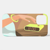 Girls hand pushing on alarm clock snooze button