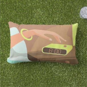 Girls hand pushing on alarm clock snooze button lumbar cushion