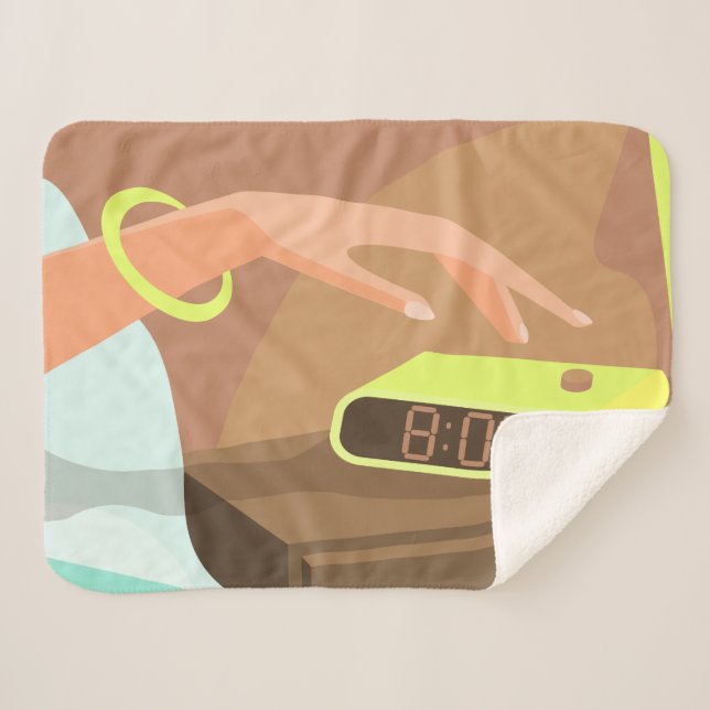 Girls hand pushing on alarm clock snooze button sherpa blanket (Front (Horizontal))