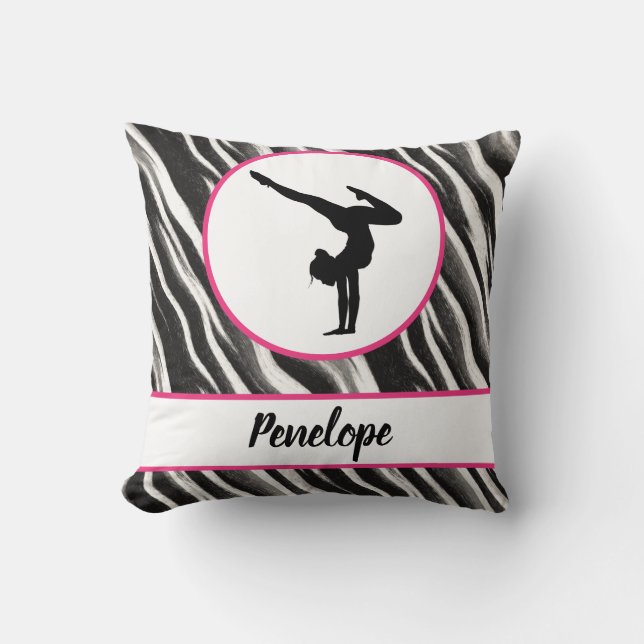Girls Handstand Zebra Print Faux Fur   Cushion (Front)