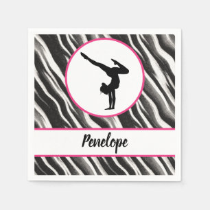 Girls Handstand Zebra Print Faux Fur    Napkin
