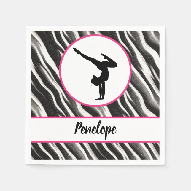 Girls Handstand Zebra Print Faux Fur    Napkin (Front)