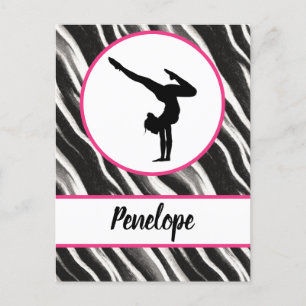 Girls Handstand Zebra Print Faux Fur Postcard