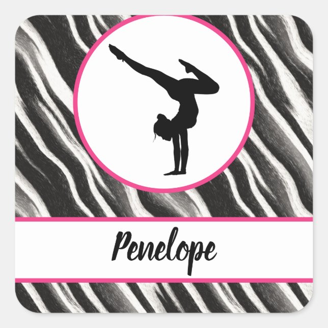 Girls Handstand Zebra Print Faux Fur  Square Sticker (Front)
