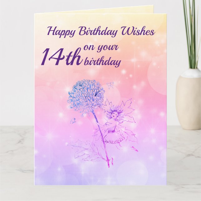 Girls Happy 14th Birthday Greeting Card (Front)