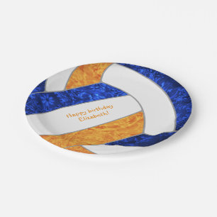 girl's happy birthday party blue orange volleyball paper plate
