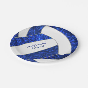 girl's happy birthday party blue white volleyball paper plate