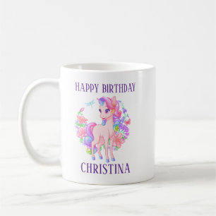 Girls' Happy Birthday Personalised Name Unicorn Coffee Mug