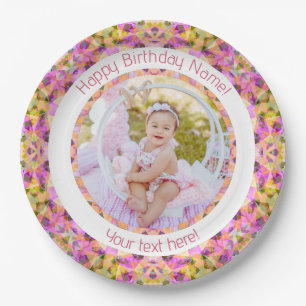 Girls Happy Birthday Summer Pink Star Custom Age Paper Plate