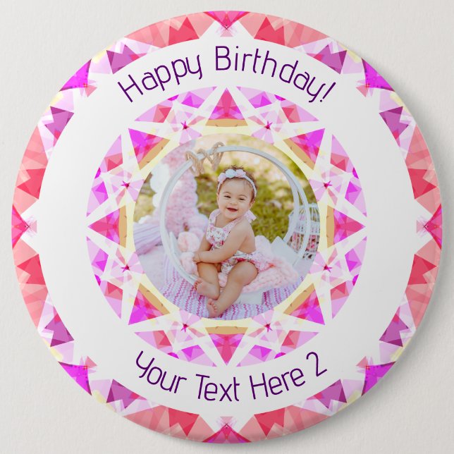 Girls Happy Birthday Vibrant Pink Star Custom Age 6 Cm Round Badge (Front)