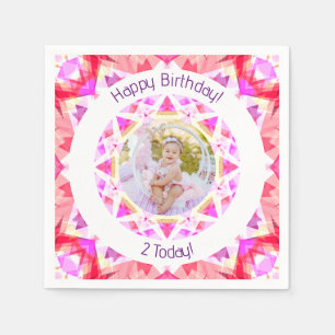 Girls Happy Birthday Vibrant Pink Star Custom Age Napkin