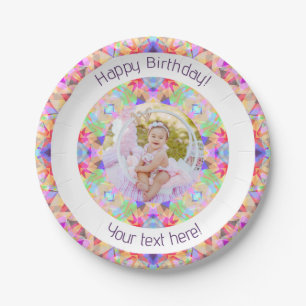 Girls Happy Birthday Vibrant Pink Star Custom Age Paper Plate