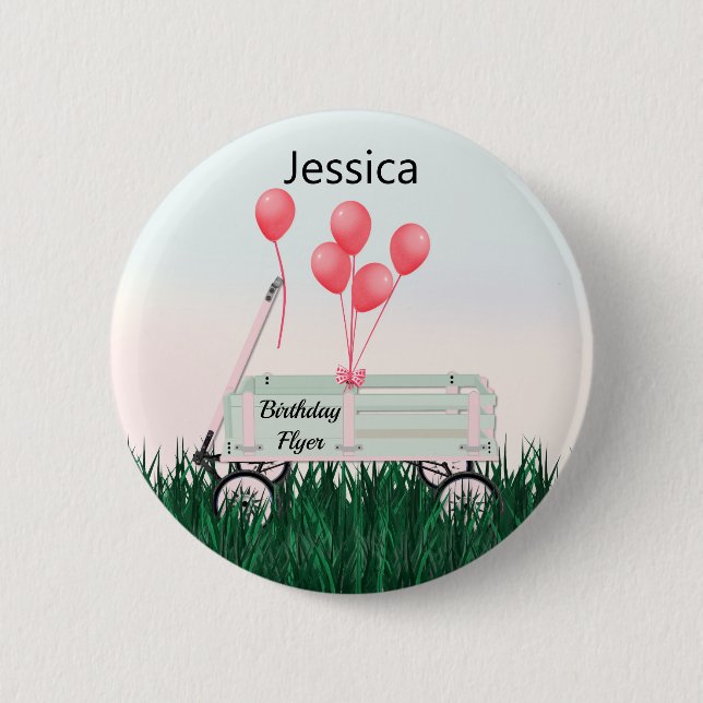 Girl's Happy Birthday Wagon Button Pin (Front)