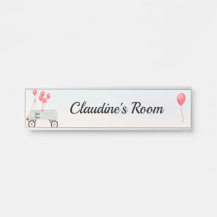 Girl's Happy Birthday Wagon Hanging Nameplate Name