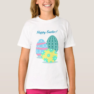 Girls Happy Easter Colourful Eggs Ruffle T-Shirt