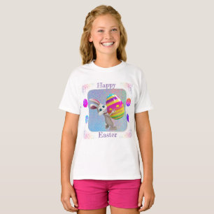 Girls Happy Easter T-Shirt - Easter Bunny w/ Egg