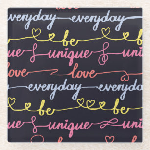 Girls' hearts, words seamless pattern. glass coaster
