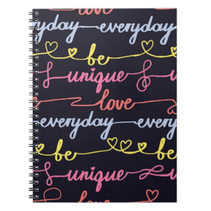 Girls' hearts, words seamless pattern. notebook