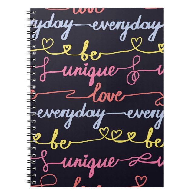Girls' hearts, words seamless pattern. notebook (Front)