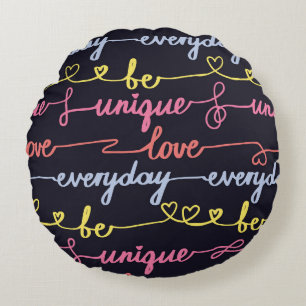 Girls' hearts, words seamless pattern. round cushion
