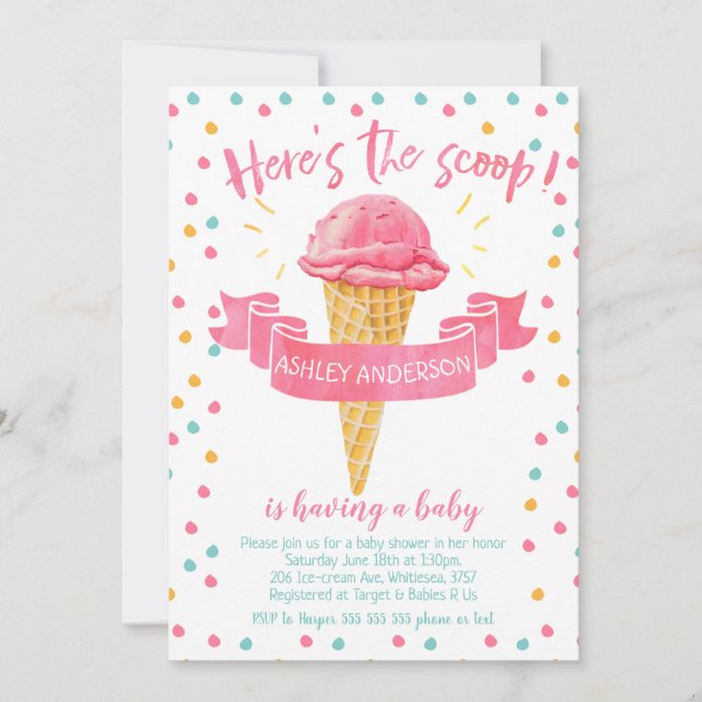 Girls Here's The Scoop Baby Shower Invitation (Front)