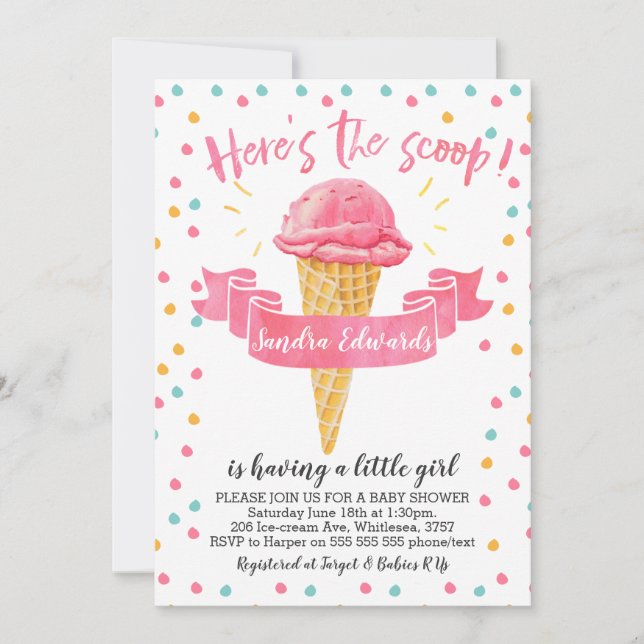 Girls Here's The Scoop Baby Shower Invitation (Front)
