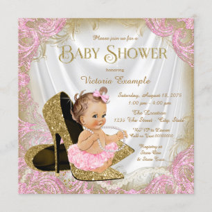 Girls High Heel Shoe Pearl Baby Shower Invitation
