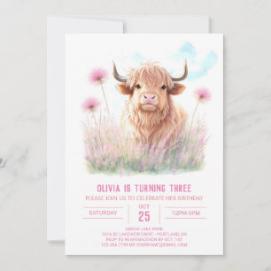 Girl's Highland Cow Dream Birthday Invitation