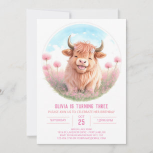 Girl's Highland Cow Fiesta Girl Birthday Invitation