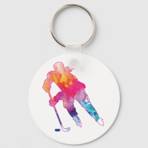 Girls Hockey Player Watercolor Keychain