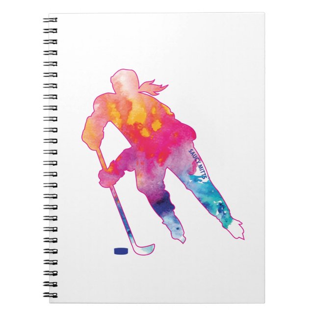 Girls Hockey Player Watercolor Pinks Notebook (Front)